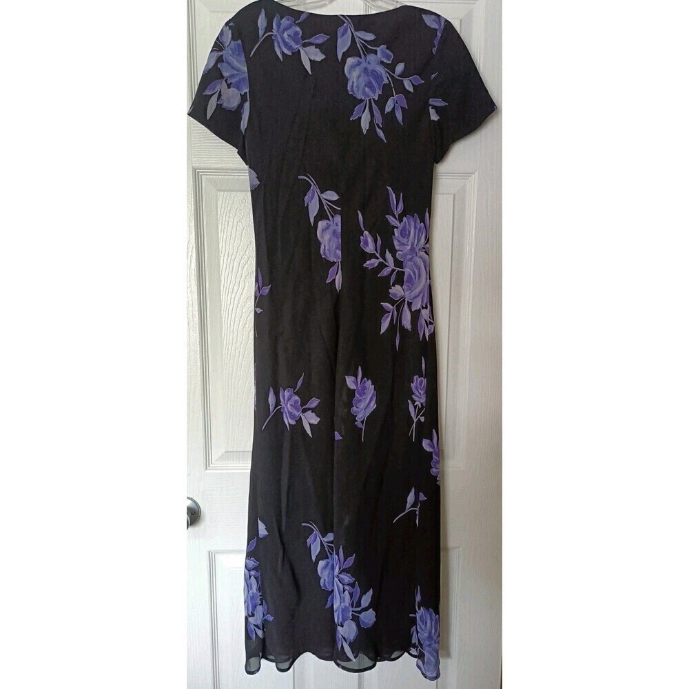 Jones New York Maxi Dress Size 6 Black Purple Floral Print Y2K Fairy Grunge - Picture 2 of 8